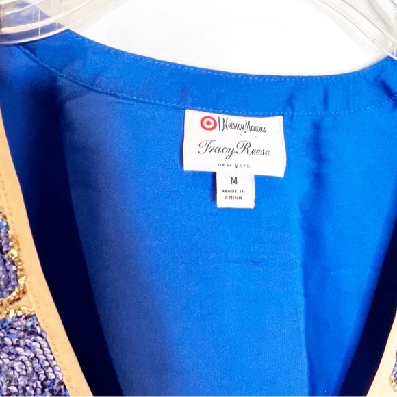 Tracy Reese Neiman Marcus | Glamours Sequined Blue Tan Blouse - Picture 5 of 5